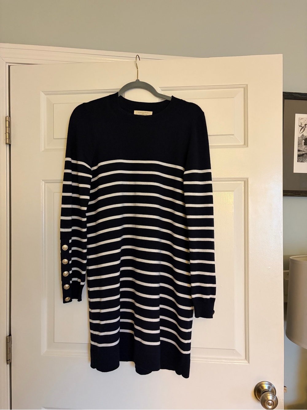 Sezane Paola Dress Marine/ecru - Size M